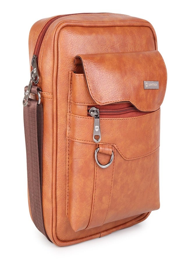 SAMTROH Vegan Leather Small Sling Bag for Men, Chest Crossbody Side Bag, Mini Leather Passport Sling, Corporate Gift Item (Tan) - Image 1